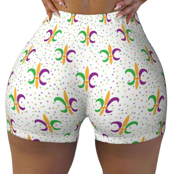KLL Mardi Gras Carnival1 Pattern Workout Shorts for Women Scrunch Short Gym Yoga Running Sport Active Exercise Fitness Shorts