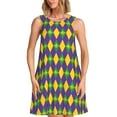 thumbnail image 1 of KLL Mardi Gras Pattern Womens Summer Dresses 2025,Loose Round Neck Sleeveless Sundresses Tank Dresses with Pockets, 1 of 7
