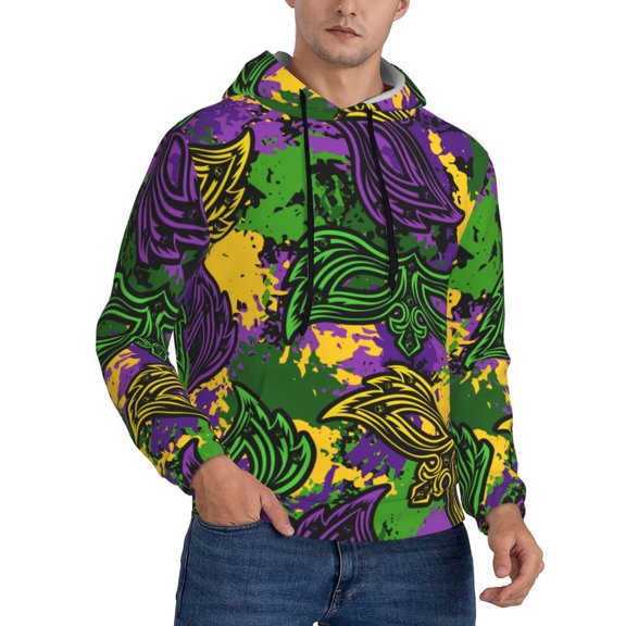 KLL Mardi Gras7 Print Mens Hoodie Long Sleeve Casual Pullover Hooded Sweatshirt Fashion Drawstring Hoodies with Pocket-4X-Large