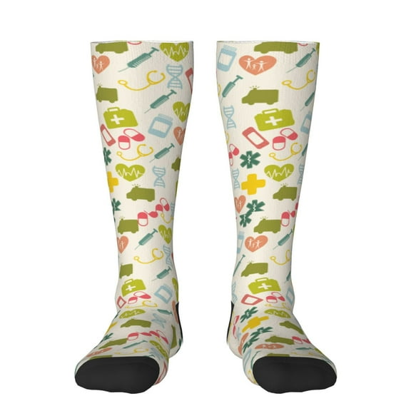 KLL Medical Icons Print Cool Socks Men's Women's Crew Socks Funny Crazy Novelty Stockings
