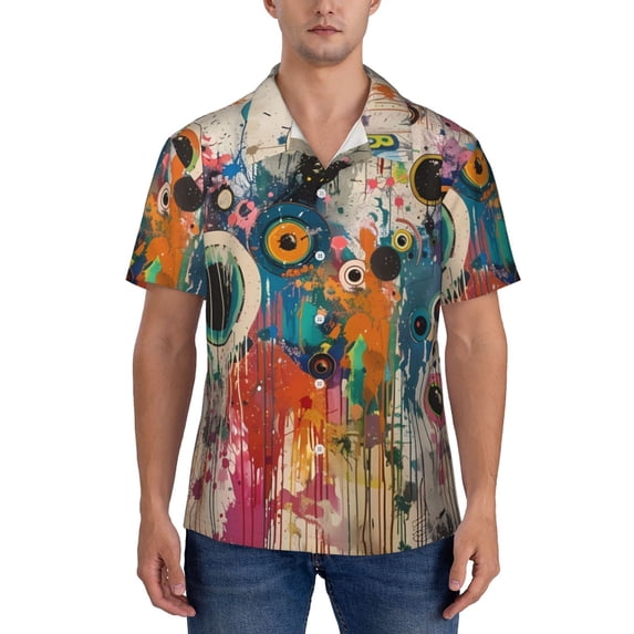 KLL Men's Hawaiian Shirt Short Sleeve Button Down Beach Shirts-Abstract Colorful Dripping Circles