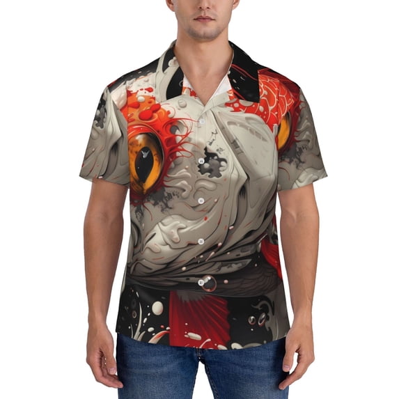KLL Men's Hawaiian Shirt Short Sleeve Button Down Beach Shirts-Abstract Red Koi Fish Art