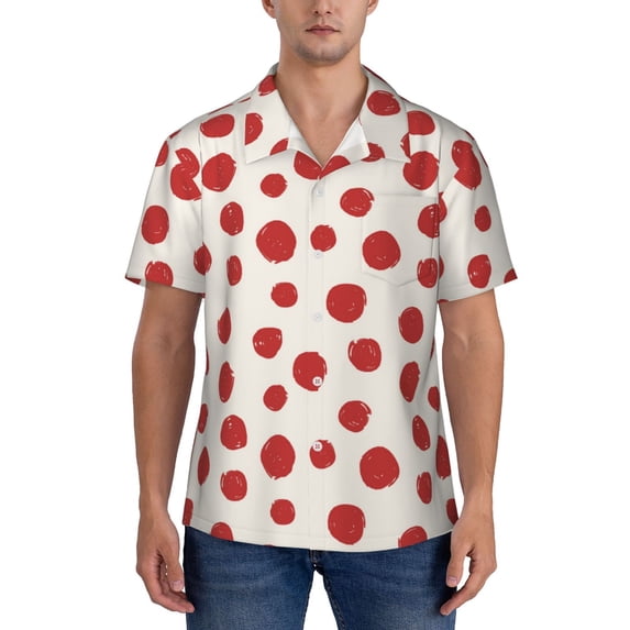 KLL Men's Hawaiian Shirt Short Sleeve Button Down Beach Shirts-Abstract Red Polka Dot
