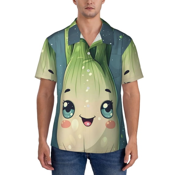 KLL Men's Hawaiian Shirt Short Sleeve Button Down Beach Shirts-Adorable Kawaii Fennel Character