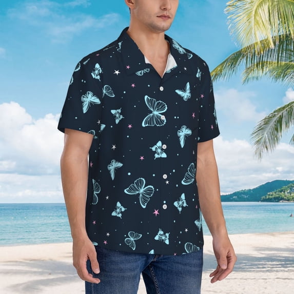 KLL Men's Hawaiian Shirt Short Sleeve Button Down Beach Shirts-Beautiful Butterflies