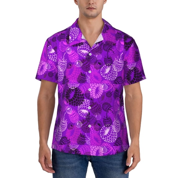 KLL Men's Hawaiian Shirt Short Sleeve Button Down Beach Shirts-Berry Raspberry