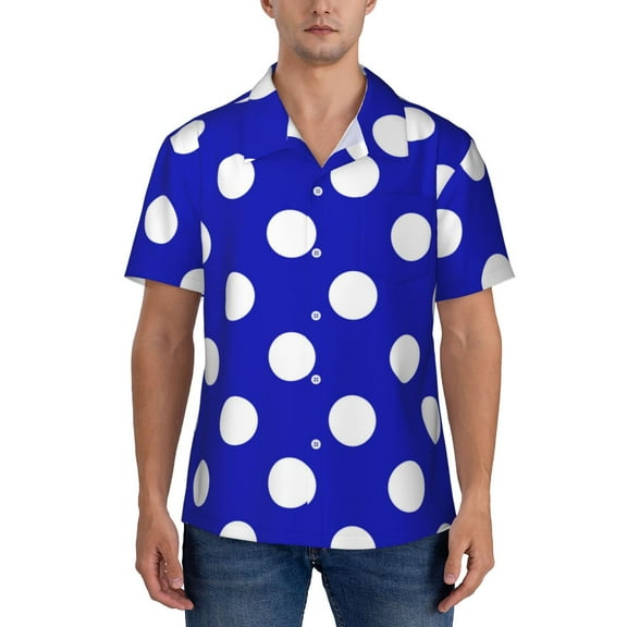 KLL Men's Hawaiian Shirt Short Sleeve Button Down Beach Shirts-Blue And White Polka Dot