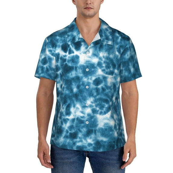 KLL Men's Hawaiian Shirt Short Sleeve Button Down Beach Shirts-Blue Tie Dye