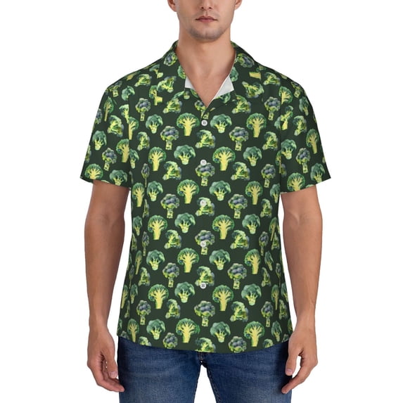 KLL Men's Hawaiian Shirt Short Sleeve Button Down Beach Shirts-Broccoli 3
