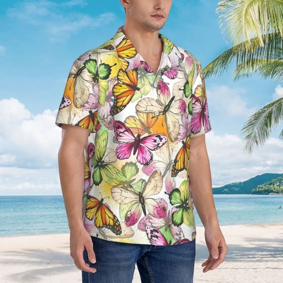 KLL Men's Hawaiian Shirt Short Sleeve Button Down Beach Shirts-Butterflies2
