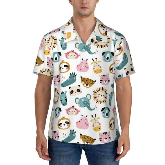 KLL Men's Hawaiian Shirt Short Sleeve Button Down Beach Shirts-Cartoon Animals