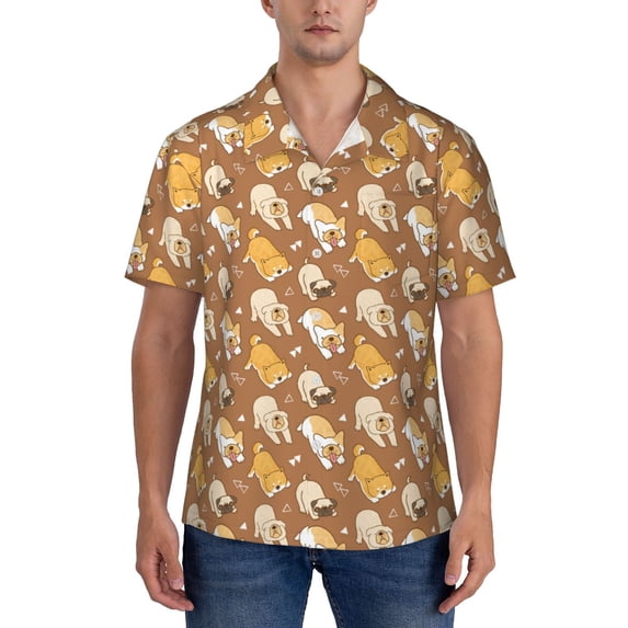 KLL Men's Hawaiian Shirt Short Sleeve Button Down Beach Shirts-Cartoon Bulldog
