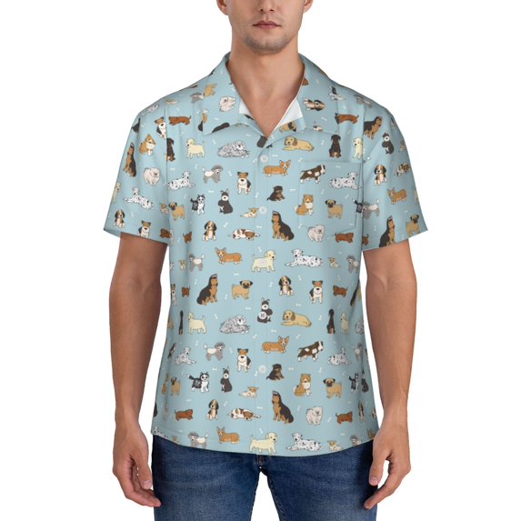 KLL Men's Hawaiian Shirt Short Sleeve Button Down Beach Shirts-Cartoon Doodle Puppy