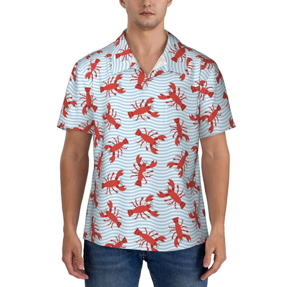 KLL Men's Hawaiian Shirt Short Sleeve Button Down Beach Shirts-Cartoon Lobsters 1