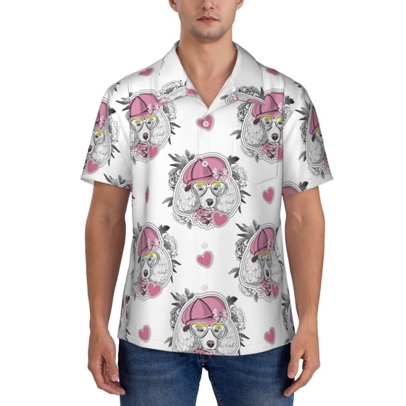 KLL Men's Hawaiian Shirt Short Sleeve Button Down Beach Shirts-Cartoon Poodle Dog