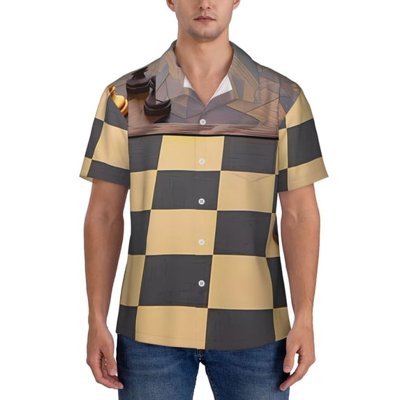 KLL Men's Hawaiian Shirt Short Sleeve Button Down Beach Shirts-Chess Board With Pawns
