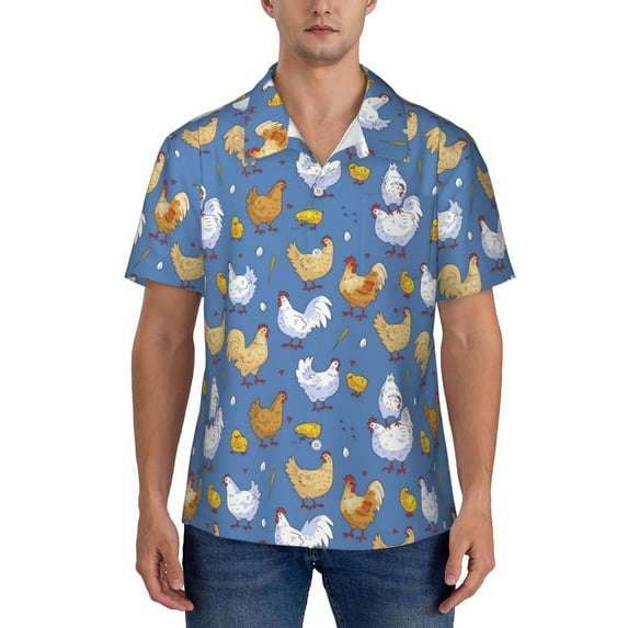 KLL Men's Hawaiian Shirt Short Sleeve Button Down Beach Shirts-Chicken Family