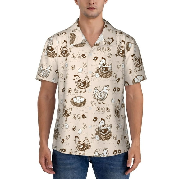 KLL Men's Hawaiian Shirt Short Sleeve Button Down Beach Shirts-Chicken With Floral