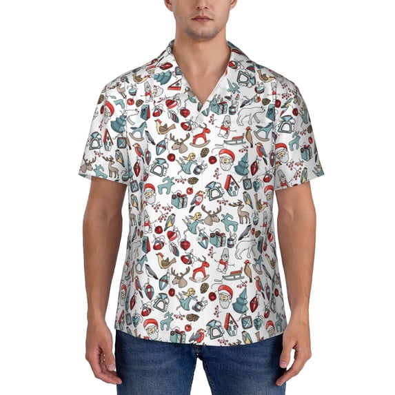 KLL Men's Hawaiian Shirt Short Sleeve Button Down Beach Shirts-Christmas Elements