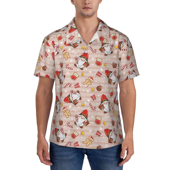 KLL Men's Hawaiian Shirt Short Sleeve Button Down Beach Shirts-Christmas Gnomes Santa Claus