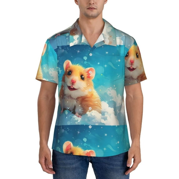 KLL Men's Hawaiian Shirt Short Sleeve Button Down Beach Shirts-Cloud Cute Hamster