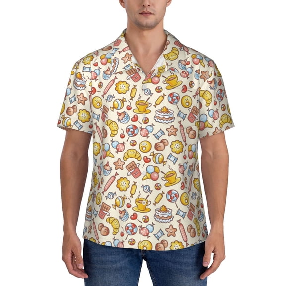 KLL Men's Hawaiian Shirt Short Sleeve Button Down Beach Shirts-Coffee Donuts