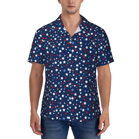 KLL Men's Hawaiian Shirt Short Sleeve Button Down Beach Shirts-Colorful Stars