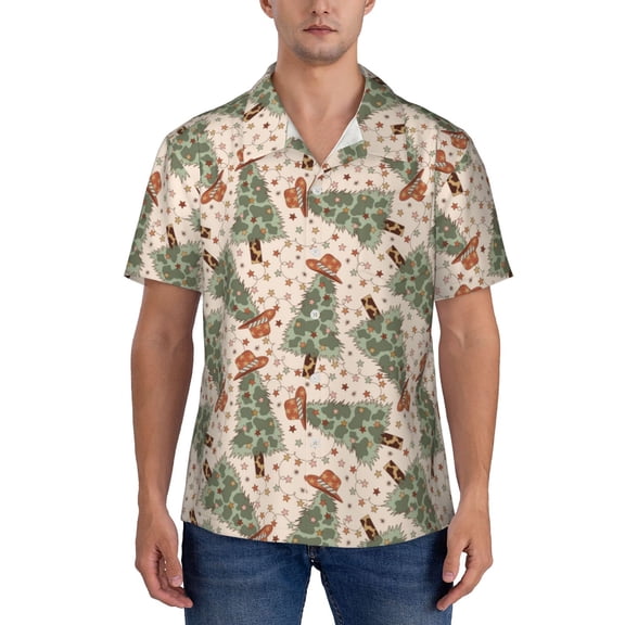 KLL Men's Hawaiian Shirt Short Sleeve Button Down Beach Shirts-Cowboy Christmas Trees