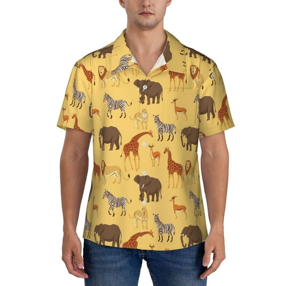 KLL Men's Hawaiian Shirt Short Sleeve Button Down Beach Shirts-Cute Animals