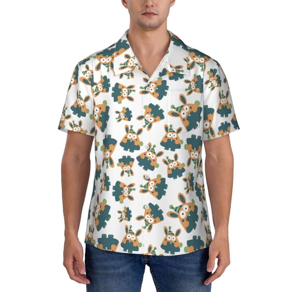 KLL Men's Hawaiian Shirt Short Sleeve Button Down Beach Shirts-Cute Bunny
