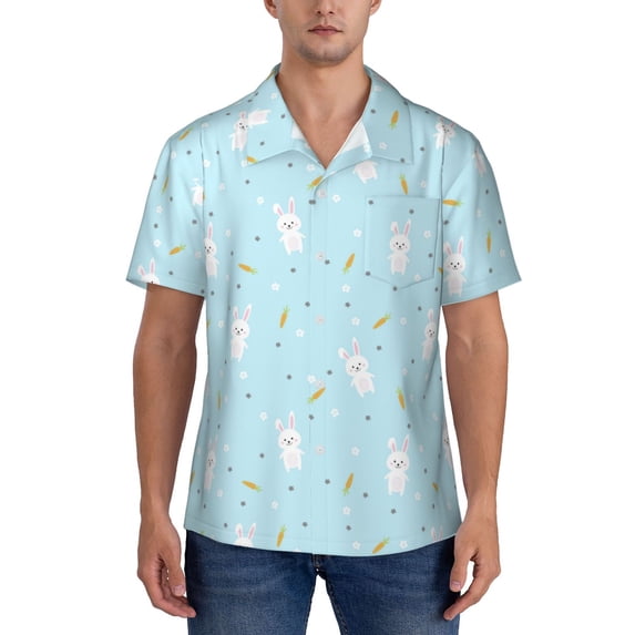KLL Men's Hawaiian Shirt Short Sleeve Button Down Beach Shirts-Cute Bunny