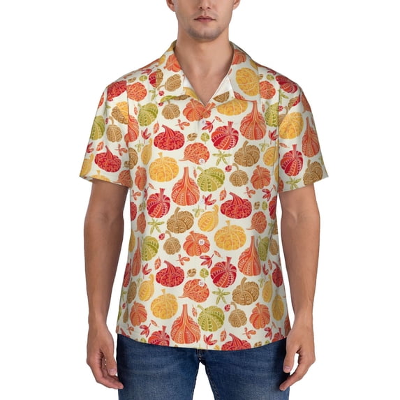 KLL Men's Hawaiian Shirt Short Sleeve Button Down Beach Shirts-Cute Colorful Pumpkins