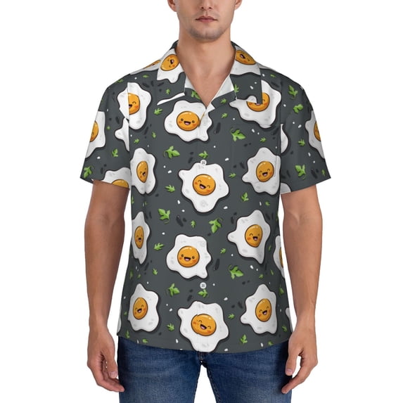 KLL Men's Hawaiian Shirt Short Sleeve Button Down Beach Shirts-Cute Poached Eggs