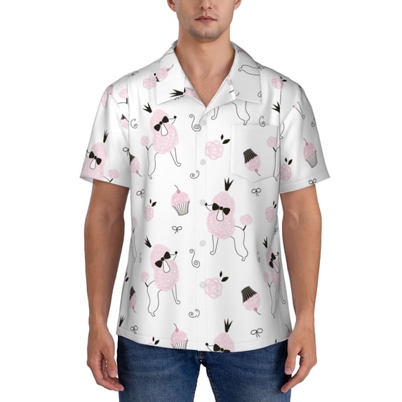 KLL Men's Hawaiian Shirt Short Sleeve Button Down Beach Shirts-Cute Poodle Dog