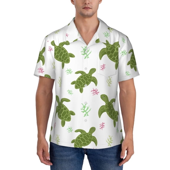 KLL Men's Hawaiian Shirt Short Sleeve Button Down Beach Shirts-Cute Turtle