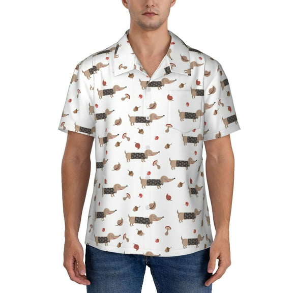 KLL Men's Hawaiian Shirt Short Sleeve Button Down Beach Shirts-Dachshund Dog