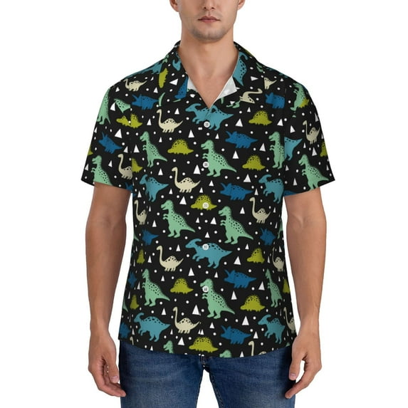 KLL Men's Hawaiian Shirt Short Sleeve Button Down Beach Shirts-Dinosaur