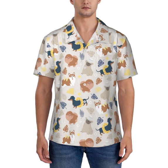 KLL Men's Hawaiian Shirt Short Sleeve Button Down Beach Shirts-Dogs