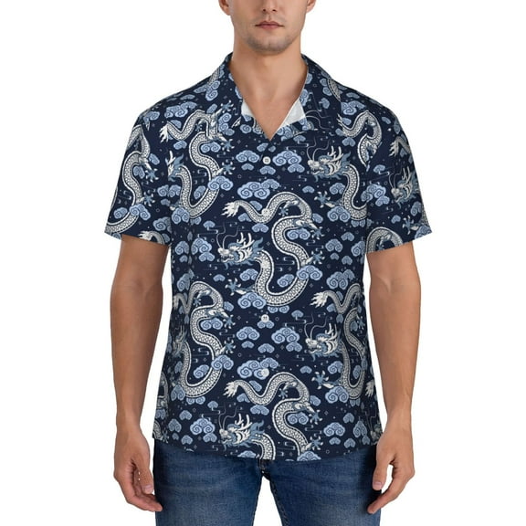 KLL Men's Hawaiian Shirt Short Sleeve Button Down Beach Shirts-Dragon