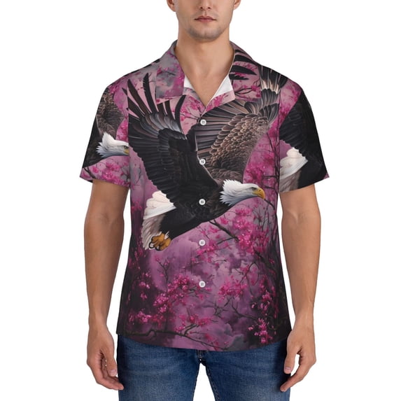 KLL Men's Hawaiian Shirt Short Sleeve Button Down Beach Shirts-Flower Bald Eagle