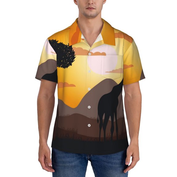 KLL Men's Hawaiian Shirt Short Sleeve Button Down Beach Shirts-Giraffes Of The African Savannah
