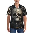thumbnail image 1 of KLL Men's Hawaiian Shirt Short Sleeve Button Down Beach Shirts-Gold Pattern Skull, 1 of 5
