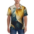 thumbnail image 1 of KLL Men's Hawaiian Shirt Short Sleeve Button Down Beach Shirts-Golden Blue Leaf Design, 1 of 5