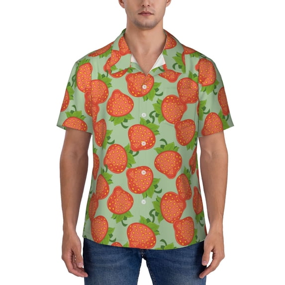KLL Men's Hawaiian Shirt Short Sleeve Button Down Beach Shirts-Hand Drawn Strawberry