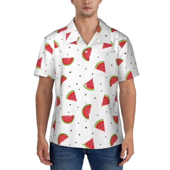 KLL Men's Hawaiian Shirt Short Sleeve Button Down Beach Shirts-Hand Drawn Watermelon