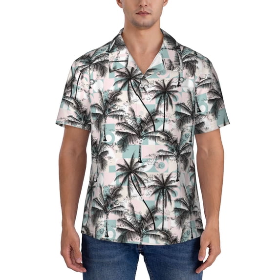KLL Men's Hawaiian Shirt Short Sleeve Button Down Beach Shirts-Hawaii Palms