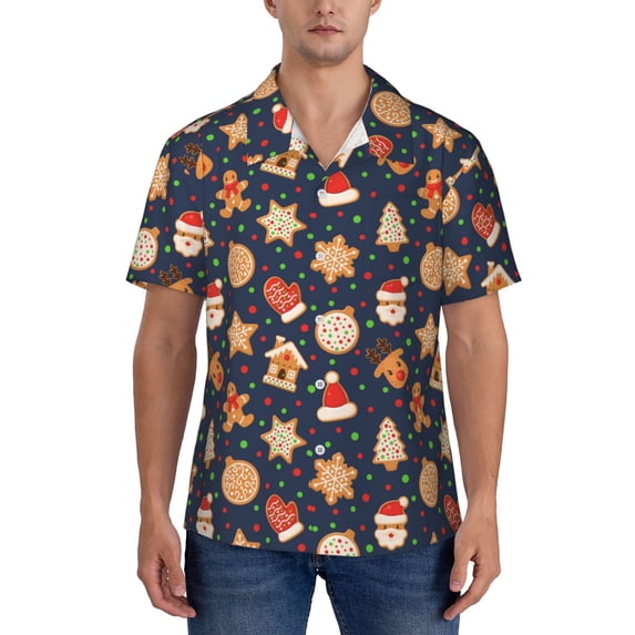 KLL Men's Hawaiian Shirt Short Sleeve Button Down Beach Shirts-Holiday Gingerbreads