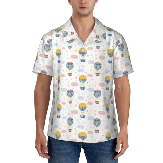 KLL Men's Hawaiian Shirt Short Sleeve Button Down Beach Shirts-Hot Air Balloon