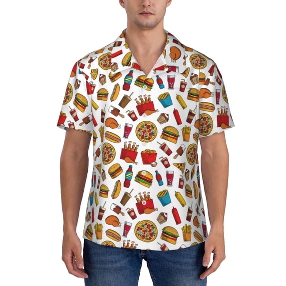 KLL Men's Hawaiian Shirt Short Sleeve Button Down Beach Shirts-Hot Dog Pizza