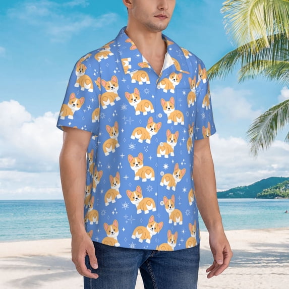 KLL Men's Hawaiian Shirt Short Sleeve Button Down Beach Shirts-Kawaii Corgi